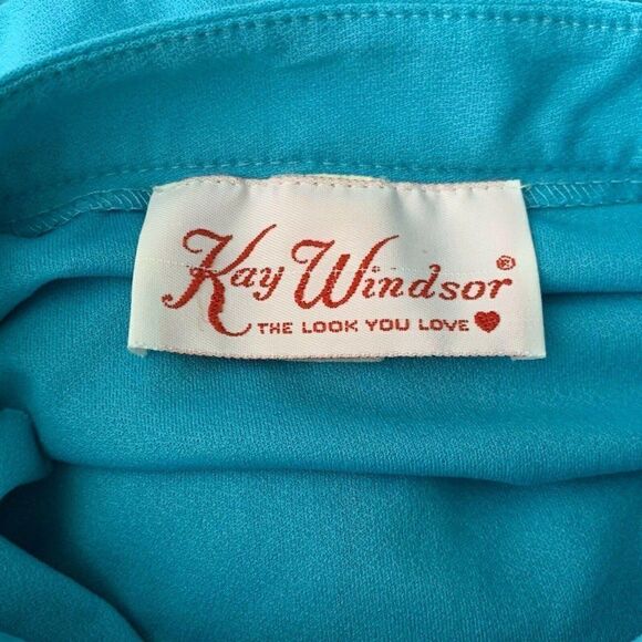 Vintage Key Hole Ruffle Midi Dress M Blue - Picture 10 of 10